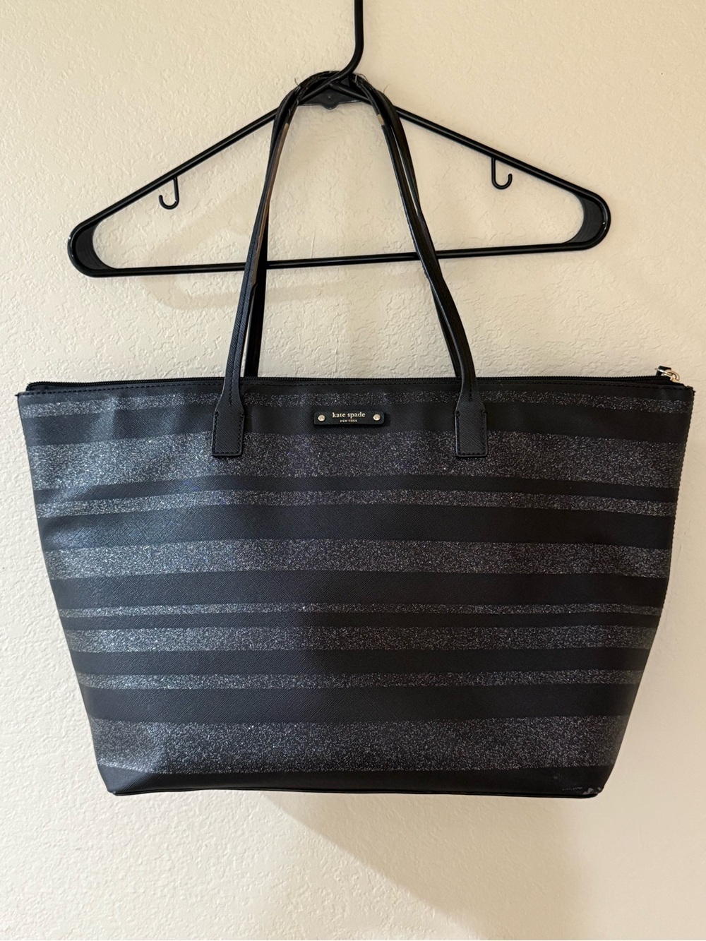 kate spade Black Glitter Striped Tote